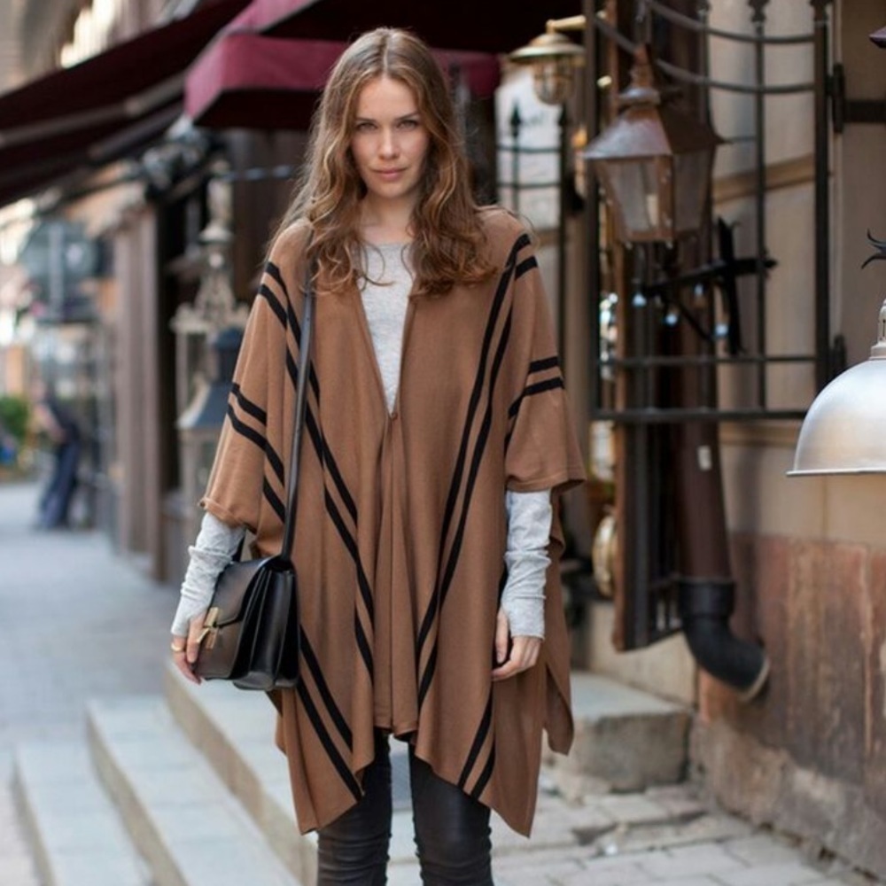 H&M Brown and Black Striped Poncho